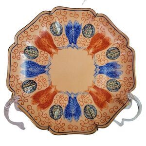 Vintage RUBICON Blue Fish Red Fish Hand Painted Plate with Plate Hanger